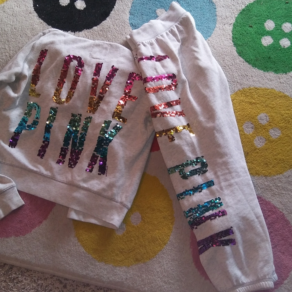 Extremely Rare PINK Rainbow Sequin Jogging Suit